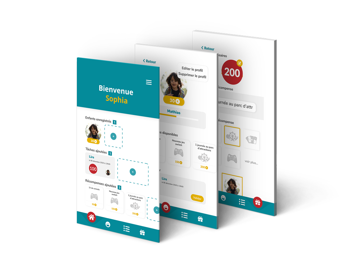 vue de 3 pages de l'application klin2win